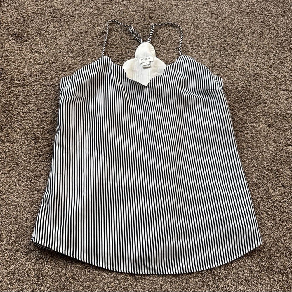 J. Crew Black & White Striped Spaghetti Strap Tank Women’s Size 4 Scalloped Edge